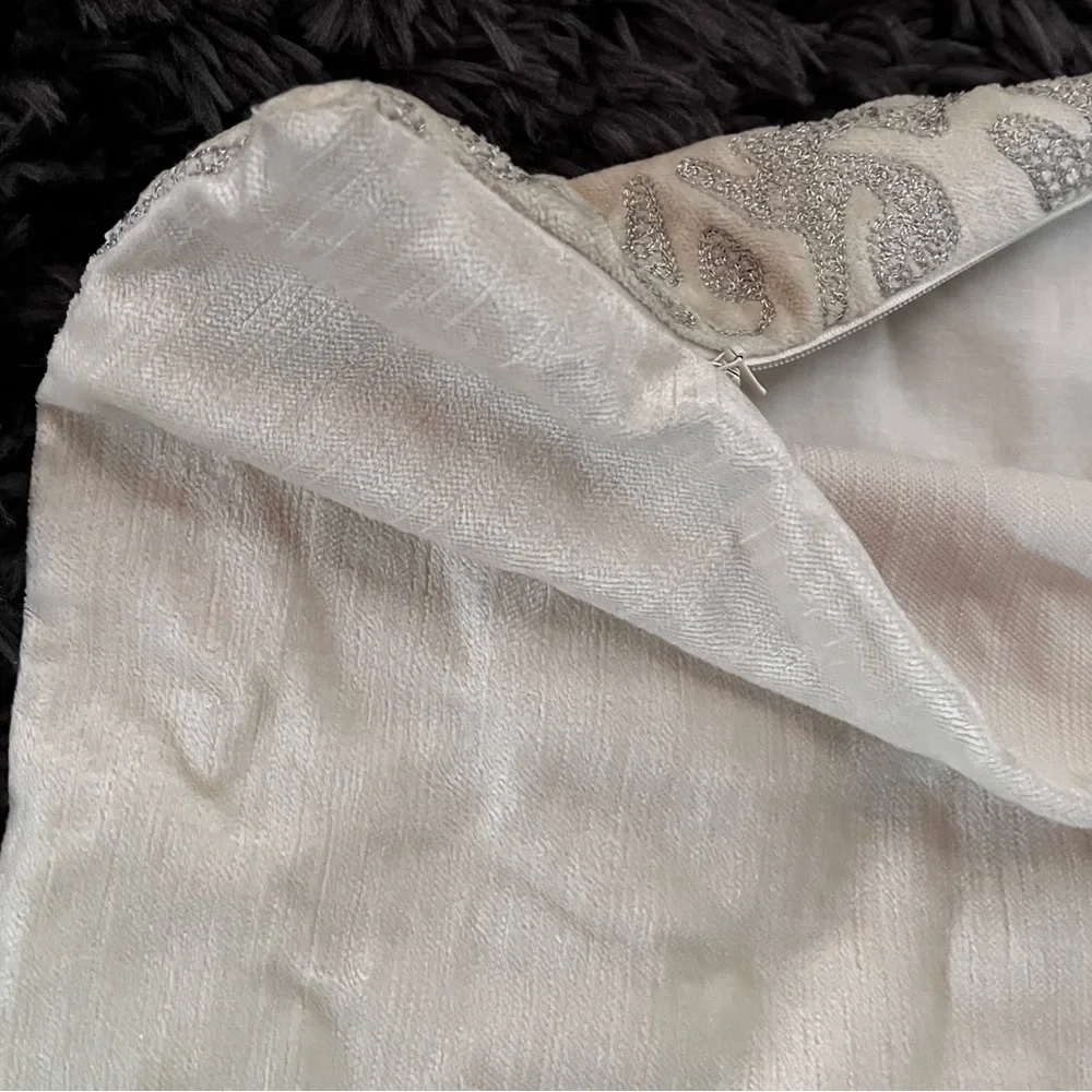 Z Gallerie Set of Two (2) Silver Cream Beaded Euro Pillow Shams